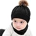 2PCS Toddler Baby Knit Hat Scarf Winter Warm Beanie Cap with Circle Loop Scarf Neckwarmer (Black)