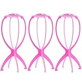 Dansee Wig Stand Folding Stand for All Wigs and Hats,Collapsible Holder and Dryer for Wigs Hats and Caps 3Pcs Packed(pink)