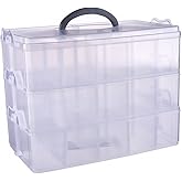 Foreverie Stackable 3-Tier 30 Grids Clear Arts & Crafts Supplies Plastic Storage Compartment Box for Sewing Embroidery Access