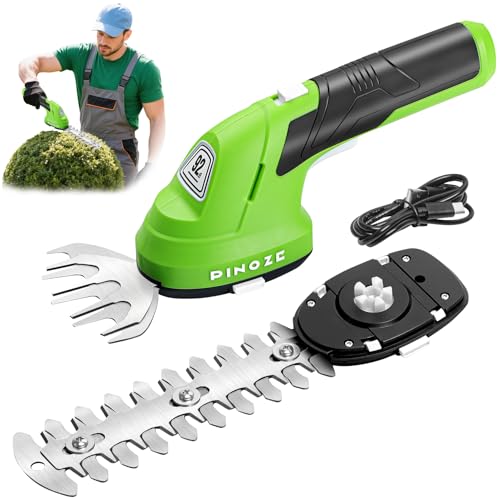 PINOZE Cordless Grass Shear & Hedge Trimmer - 2 in 1 Handheld 7.2V Small Electric Bush Trimmer, 2.0Ah Rechargeable Battery Powered Shrub Trimmers Grass Cutter for Garden, Yard, Lawn Care