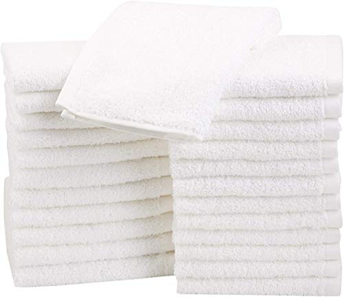 AmazonBasics Cotton Washcloths Towels - Pack of 24, White