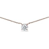 B. BRILLIANT Sterling Silver 6mm AAA Cubic Zirconia Solitaire Stone Short Choker CZ Necklace for Women