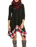 ACEVOG Womens Long Sleeve Loose Plaids Irregular Hem Casual Tunic Shirt Dress