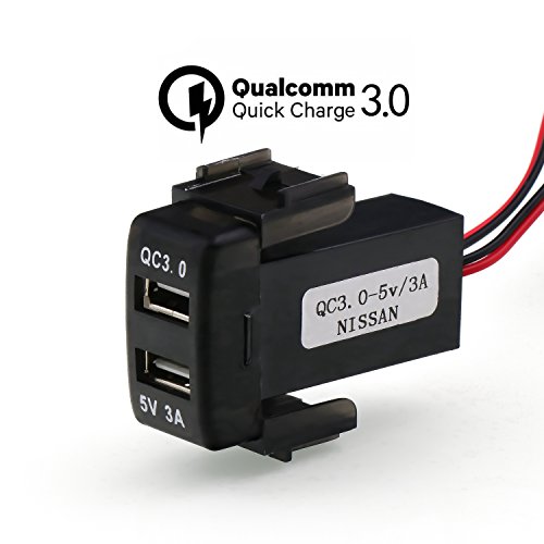 QC3.0+5V 3A Dual USB Power Socket, Quick Charge Car Charger USB Adapter for Smart Phone PDA iPad iPhone Android GPS Use for Nissan
