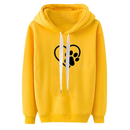 Tsmile Women Hooded Activewear Drawstring Long Sleeve Print Oversized Sports Loose Plain Fall Pullover Tops Blouse Yellow - Thumbnail 4