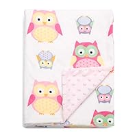 BORITAR Baby Blanket Soft Minky with Double Layer Dotted Backing, Lovely Pink Owls Printed 30 x 40 Inch, Receiving Blankets