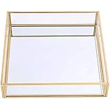 Sooyee Gold Tray Mirror,Square Mirror Tray can Hold Jewelry,Perfume,Makeup,Breakfast,Tea,Food,Magazine and More, Decorative Tray for Vanity,Dresser,Bathroom,Bedroom,Office,Garden,Coffee Table (8â€x8â€)