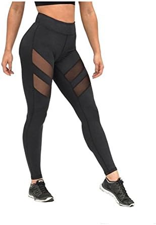 LLNONG Women Yoga Pants High Waist Sexy Skinny Leggings of Patchwork (black, S)