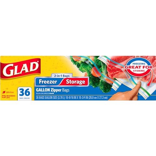 GLAD Food Storage and Freezer Bags, 2 in 1 Gallon Plastic Bags, Freezer Bags for Lasting