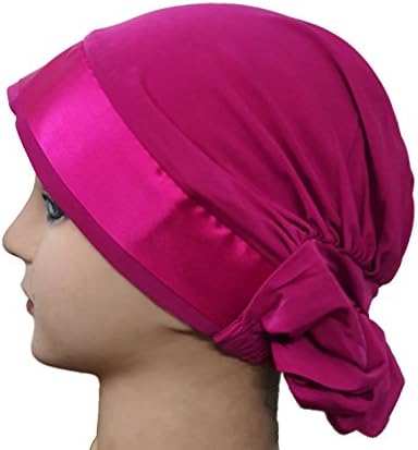 Hijab PINK HOSIERY TURBAN CAP SATIN Pattern Under Scarf Islamic Wear Head Cover Chemo