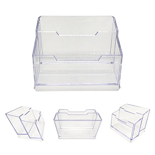 Maogear Business Card Case Holder, 2 Tier Premium Acrylic Clear Business Card Holder Display, Plastic Business Card Stand Organizer for Office (1 Pack)