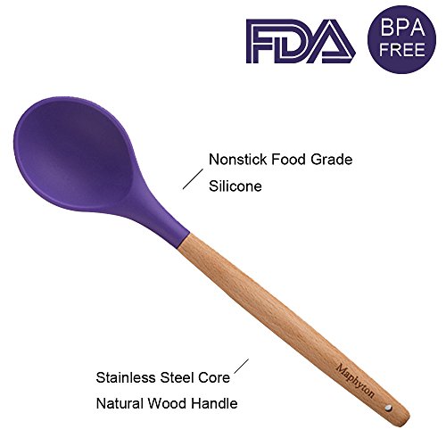 Silicone Cooking Utensils, 6 Pieces Nonstick Heat Resistant Kitchen Tool Set BPA Free with Natural Wood Handle by Maphyton