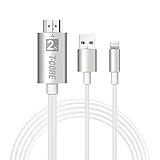 Lightning to HDMI, iPhone to HDMI Cable Lightning Digital AV to HDMI Adapter 6.6ft 1080P HDTV Cable for iPhone,iPad,iPod,Plug and Play by T-CORE(Silver)