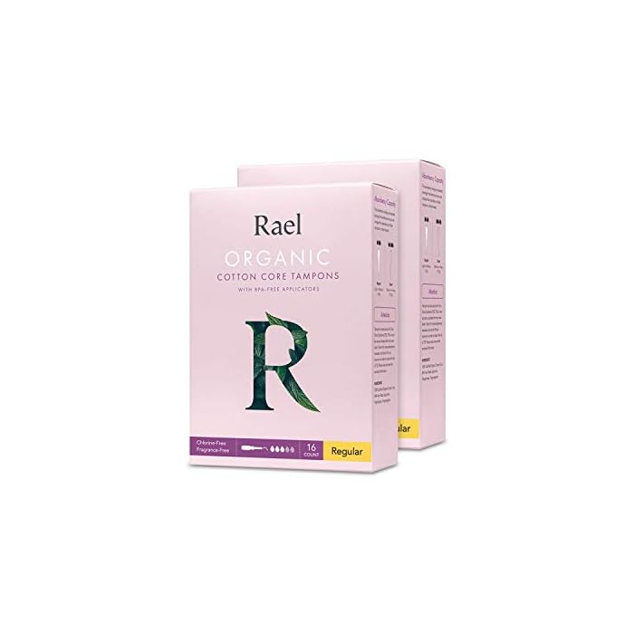 Rael Organic Cotton Unscented Tampons - Regular Absorbency, BPA Free Plastic Applicator, Chlorine Free, Ultra Thin Applicator with Leak Locker Technology (32ct Total), Pack of 2 (Regular)