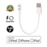 CreatePros Apple Certified Short Lightning to USB Cable for iPhone, iPad and iPod - 7.5 Inches (19 Centimeters) - White