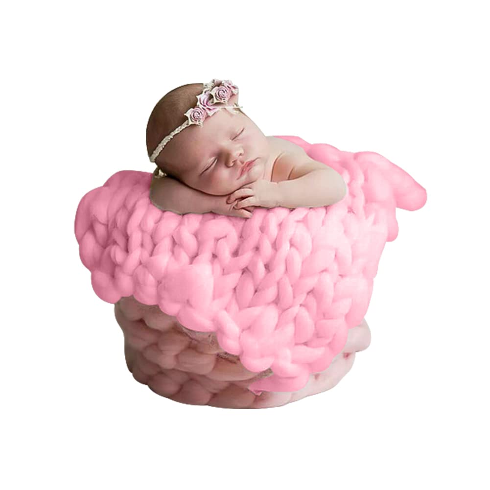 Newborn Photography Props Blankets, Braided Blanket Basket Filler Baby Photo Backdrop Rug, Baby Photoshoot Posing Bean for Infant Boy or Girl, Professional Baby Photo Prop Cushion