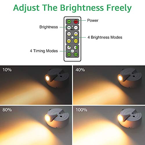 Olafus 4 Pack LED Spotlight, 200LM Wireless Accent Lights Battery Operated, Dimmable LED Puck Light with Remote, 2700K Warm White Uplight, Rotatable Art Lights for Paintings, Picture, Artwork Closet