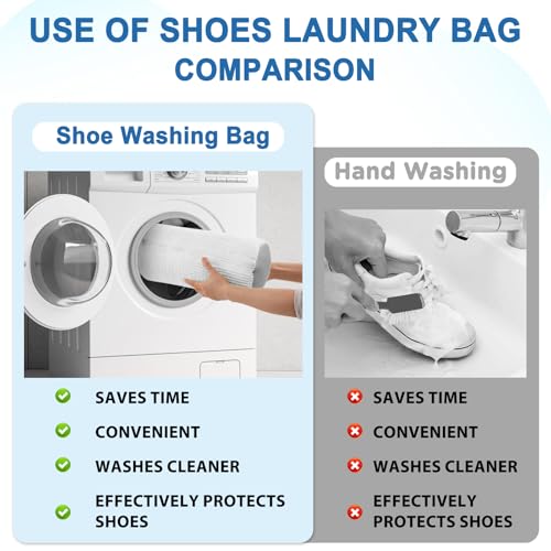 Teletrogy 2 Pieces Shoe Washing Bag in Washing Machine, Shoe Washing Bags with Side Zip, Reusable Without Distortion Large Capacity Washing Machine Bag, White