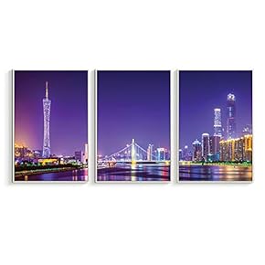 Framed for Living Room Bedroom City View for x3 Panels