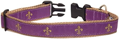 Preston "Purple Fleur de Lis" Dog Collar, MEDIUM and LARGE Dogs, 1 1/4 Inch Width (LARGE, 1 1/4 Inch Width)