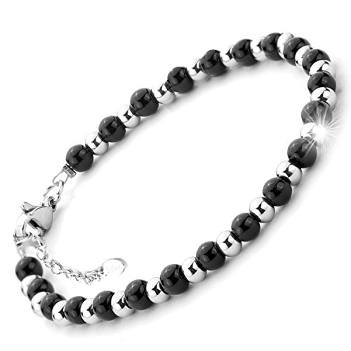 Bracciale Uomo Acciaio - Bracciale Donna Acciaio - Unisex, Sfere Colorate 4 Mm, Lunghezza 18 3 Cm - Pietre Rondelle E Dadini Sfaccettati - Nero