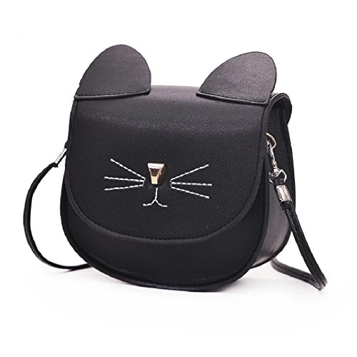ShenPr Women Purse Kitty Cat Satchel Shoulder Bag Handbag Tote Leather Shoulder Bag Crossbody Bag (Black)