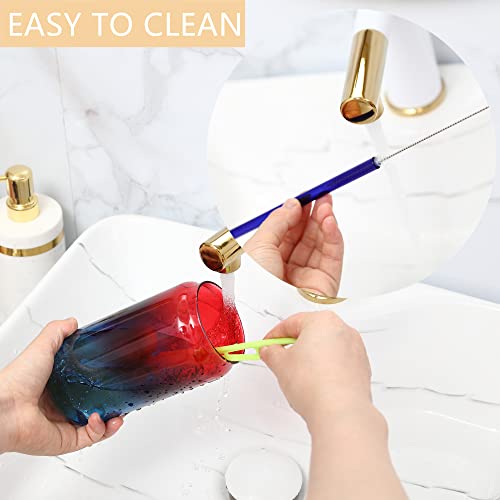 GMWD Set of 4 Red Drinking Glasses with Bamboo Lids and Glass Straw, 16oz Can Shaped Glass Cups Set Tumbler Cup for Coffee Cocktail Beer Whiskey Milky Tea Juice Iced Cream - 2 Cleaning Straw Brushes