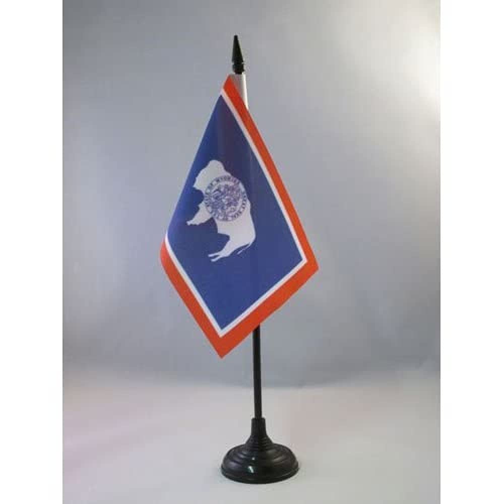 AZ FLAG - Wyoming Table Flag 4'' x 6'' - US state of Wyoming Office Mini Banner 100% Polyester 15 x 10 cm - Mini Desk Flag with 10'' Pole and Black Plastic Base — image 1