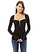 PattyBoutik Women Square Neck Zipper Empire Waist Blouse (Black X-Small)