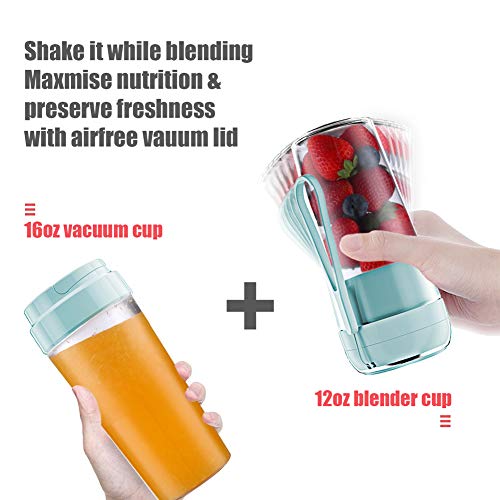 Portable Blender for shakes and smoothies with Vacuum Lid, Mini USB Rechargeable Portable Juicer Blender, Cordless Handheld Small Mini Single Serve Blender (blue)