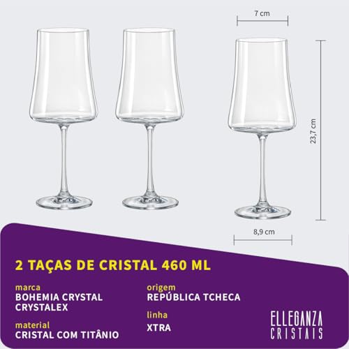 Taças de Cristal Bohemia Para Vinho - Linha Xtra 460ml - 2 Peças