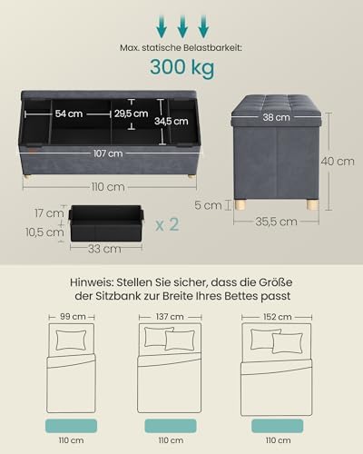 Sitzbank mit Stauraum, Hocker faltbar, 112 L, 38 x 110 x 40 cm