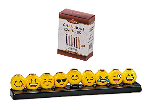 Quality Judaica Emoji Hanukkah Menorah with Multi Colored Candles