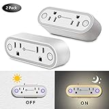 Wifi Smart Plug Outlet, SUPERNIGHT 2.4GHz Wi-Fi Mini Socket with Dusk to Dawn Sensor Night Light, Works with Amazon Alexa,Google Home, Upgraded App and Voice Control, No Hub Required (2 Packs)