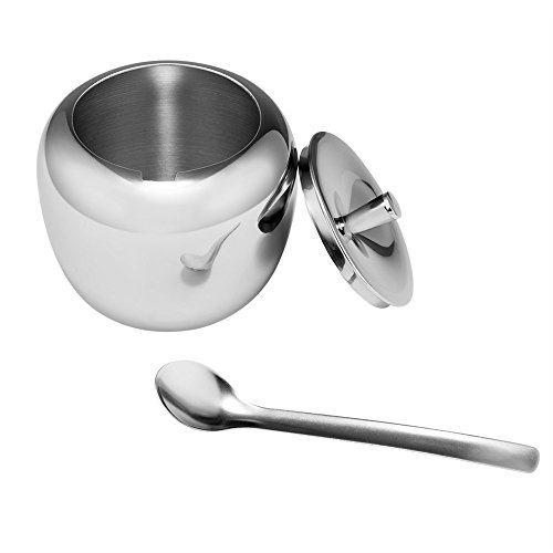Emousport 18/8 Stainless Steel Apple Sugar Bowl Seasoning Jar Condiment Pot Spice Container Canister Cruet with Lid and Spoon
