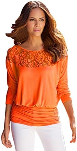 Laimeng, Women Casual Long Sleeve Loose Lace T-Shirt Blouse (XL, Orange)