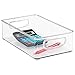 mDesign Small Plastic Office Storage Container Bins w/Handles for Organization in Filing Cabinet, Closet Shelf, Desk Drawers, Organizer for Notes, Pens, Pencils - Ligne Collection, 4 Pack - Clear