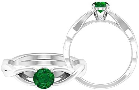 5mm エメラルドエンゲージリング Hi Si ダイヤモンドとエメラルドリング クロスオーバー結婚指輪 ソリッドゴールド