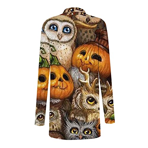 Women's Pumpkin Cat Cardigan - Halloween Open Front Long Sleeve Knit Sweater, Plus Size Available
