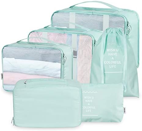 CORESLUX 6 Pieces Travel Packing Cubes, Waterproof Storage Bags with Make Up Bags, Polyester Luggage Organizer for Clothes, Socks, Cosmetics, Bra, Underwear