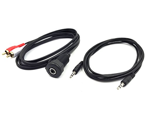 Duttek AUX Combo Flush Mount cable - 2M/6.6FT 2RCA Male to 3.5MM Female + 1M/3.3Ft 3.5mm Male to Male AUX Cable on Mount, Dash Mount, Flush Mount, Panel Mount Cable, For Car, Boat, Motorcycle - Thumbnail 2
