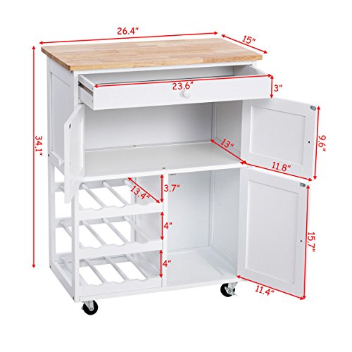 New Modern Rolling Kitchen Cart Trolley Island Storage Cabinet W/ Drawer Wine Rack Allblessings - Thumbnail 2