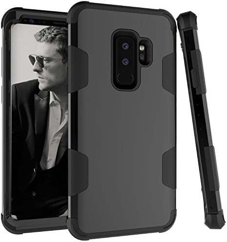 Samsung Galaxy S9 Plus Case, Ankoe Three Layer [Shockproof] Hybrid Sturdy Hard Plastic+Soft Silicon Rubber Full-Body Protective Case Cover for 6.2 Inch Galaxy S9+ 2018 (Black)