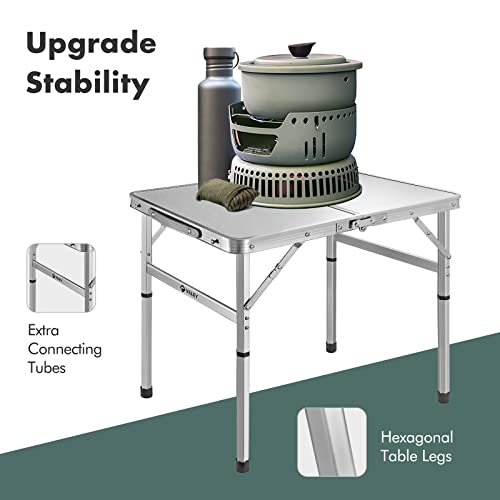 VILLEY Folding Camping Table, 2ft Small Portable Lightweight Outdoor Table with Aluminum Adjustable Legs for Travel Picnic Cooking Beach