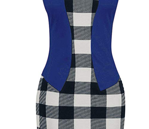 Birdfly Office Women's Plaid Patchwork Pencil Skirts Formal Working Dress with Three Quarter Sleeve Plus Size 2L 3L DarkBlue(92) Shortsleeve,M …