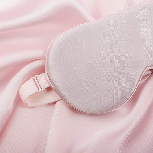 Natural Silk Sleep Mask, Super-Smooth & Soft Eye Mask with Adjustable Strap, Blindfold, Perfect Blocks Light, Pressure Free for A Full Night's Sleep (Pink)
