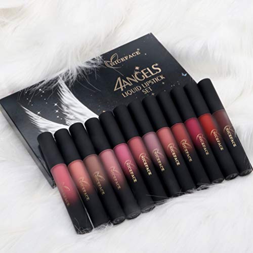 Matte Lipstick Set, NICEFACE 12 Colors Waterproof Long Lasting Lip Gloss Non-Stick Cup Liquid Lipstick Set (4ANGELS) - Thumbnail 7