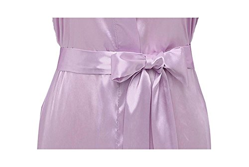 Feelia Women's Satin Kimono Robe Short Bathrobe For Wedding Party, Solid Color, Short, Light Purple,S - Thumbnail 2