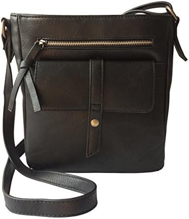 FanCarry Women’s Medium Front Flap Solid Crossbody Purse Shoulder Bag Travel Satchel- Upgraded (Black)