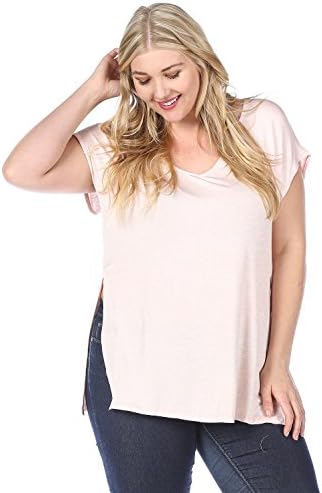 Plus Size Marled Top With Slit Sides (1XL, Blush)
